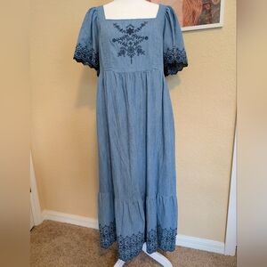 Old Navy Denim/Chambray Dress With Embroidery & Eyelets